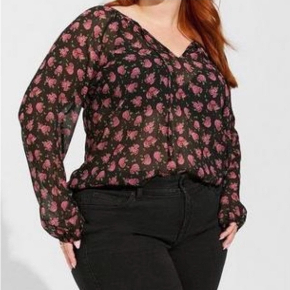 *SOLD* Torrid Floral Black and Pink Women's Top